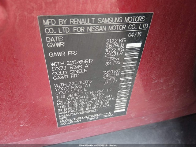 Nissan ROGUE SV 2016 KNMAT2MV1GP693627 Image 9