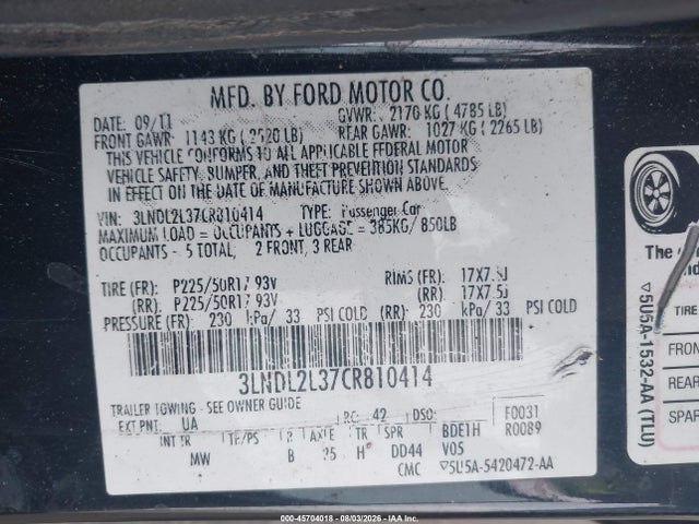 Продаж на аукціоні авто 2012 Lincoln Mkz Hybrid, vin: 3LNDL2L37CR810414, номер лоту: 45704018