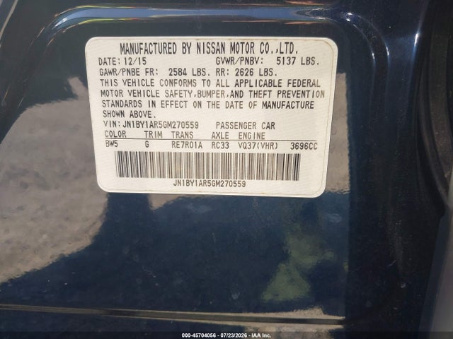 2016 Infiniti Q70 3.7x მანქანა იყიდება აუქციონზე, vin: JN1BY1AR5GM270559, აუქციონის ნომერი: 45704056