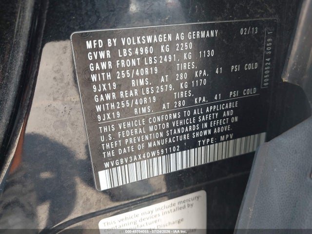 Продажа на аукционе авто 2013 Volkswagen Tiguan Sel, vin: WVGBV3AX4DW591102, номер лота: 45704058