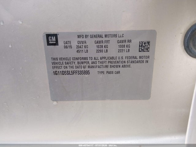 Продажа на аукционе авто 2015 Chevrolet Malibu 2lt, vin: 1G11D5SL5FF335895, номер лота: 45704117