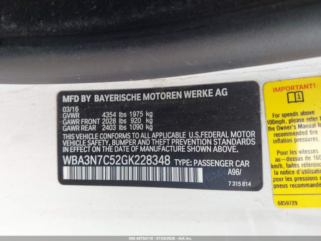 Aukcja sprzedaży 2016 Bmw 428i, vin: WBA3N7C52GK228348, numer aukcji: 45704118