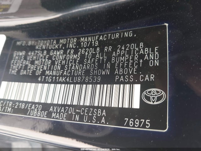 Toyota CAMRY SE 2020 4T1G11AK4LU878539 Image 9
