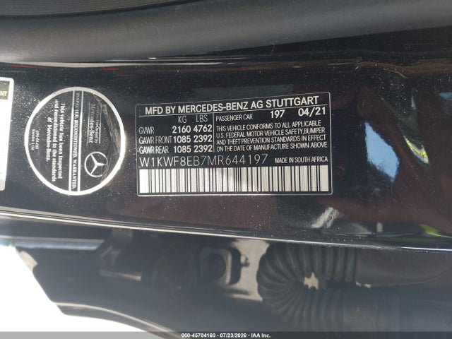 Aukcja sprzedaży 2021 Mercedes-benz C 300 4matic, vin: W1KWF8EB7MR644197, numer aukcji: 45704160