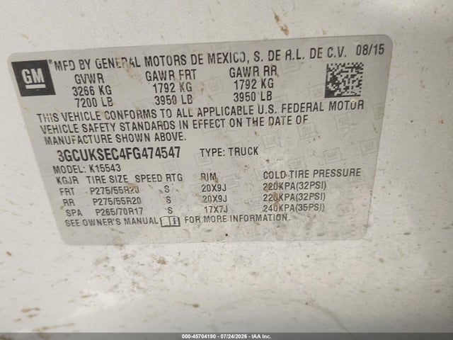 Chevrolet Silverado 1500 Ltz 2015 3GCUKSEC4FG474547 Image 9