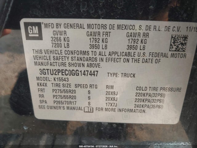 Aukcja sprzedaży 2016 Gmc Sierra 1500 Denali, vin: 3GTU2PEC0GG147447, numer aukcji: 45704194