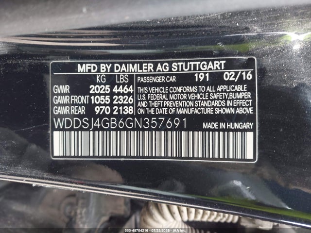 45704216 :رقم المزاد ، WDDSJ4GB6GN357691 vin ، 2016 Mercedes-benz Cla 250 4matic مزاد بيع