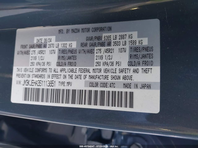 45704247 :رقم المزاد ، JM3KJEHA3S1113851 vin ، 2025 Mazda Cx-70 Phev Premium Plus Package مزاد بيع