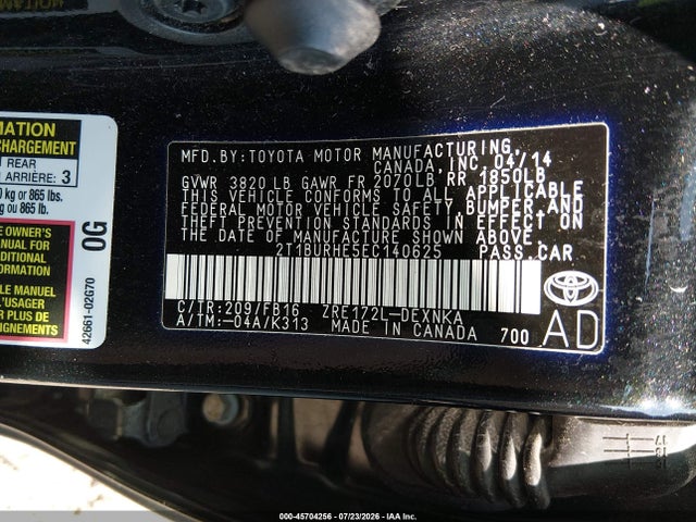 Продаж на аукціоні авто 2014 Toyota Corolla Le, vin: 2T1BURHE5EC140625, номер лоту: 45704256