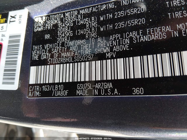 Toyota Highlander Limited 2020 5TDDZRBH0LS050297 Image 9