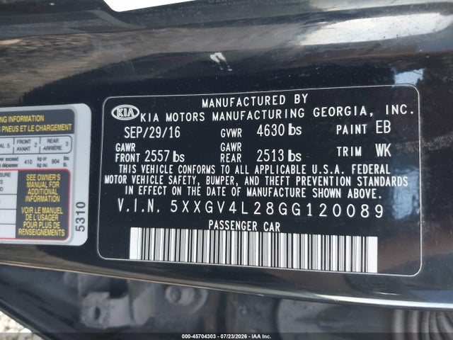 Продажа на аукционе авто 2016 Kia Optima Sxl Turbo, vin: 5XXGV4L28GG120089, номер лота: 45704303