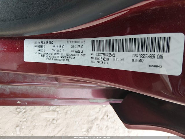 45704305 :رقم المزاد ، 1C3CCCAB6GN105021 vin ، 2016 Chrysler 200 Limited مزاد بيع