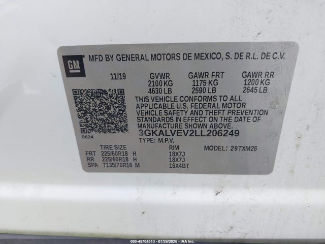 45704313 :رقم المزاد ، 3GKALVEV2LL206249 vin ، 2020 Gmc Terrain Awd Slt مزاد بيع
