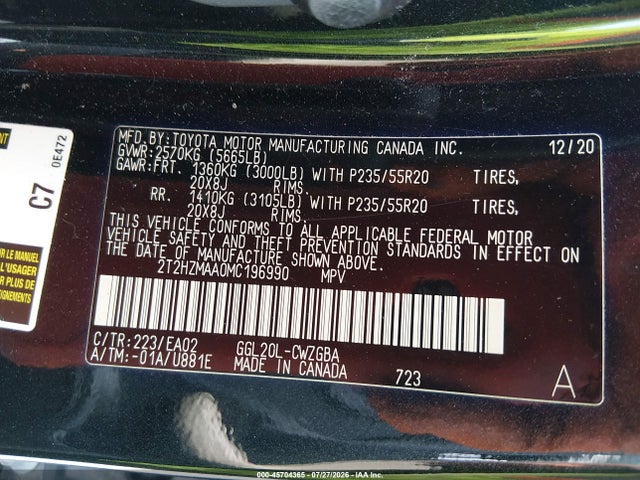 Aukcja sprzedaży 2021 Lexus Rx 350, vin: 2T2HZMAA0MC196990, numer aukcji: 45704365