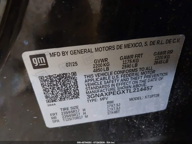 45704383 :رقم المزاد ، 3GNAXPEGXTL214457 vin ، 2026 Chevrolet Equinox Awd Lt مزاد بيع