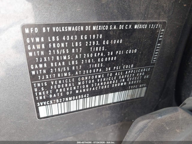 3VVCX7B27NM049542 Volkswagen Taos 1.5t S