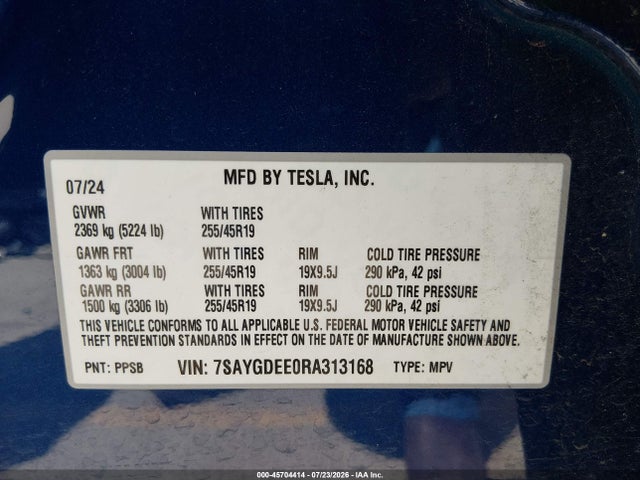 Aukcja sprzedaży 2024 Tesla Model Y Long Range Dual Motor All-wheel Drive, vin: 7SAYGDEE0RA313168, numer aukcji: 45704414