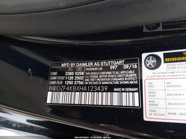 Aukcja sprzedaży 2017 Mercedes-benz E 300 4matic, vin: WDDZF4KBXHA123439, numer aukcji: 45704423