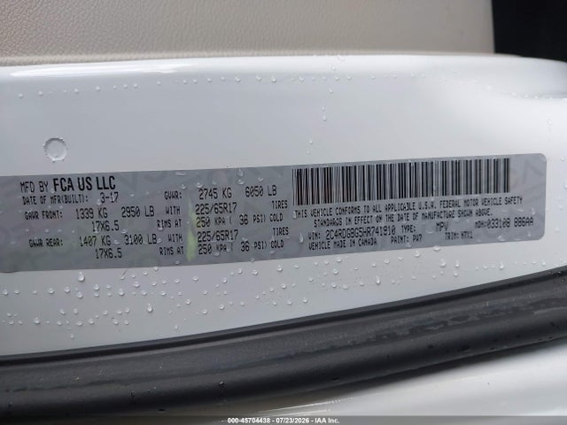 2017 Dodge Grand Caravan Se მანქანა იყიდება აუქციონზე, vin: 2C4RDGBG5HR741910, აუქციონის ნომერი: 45704438