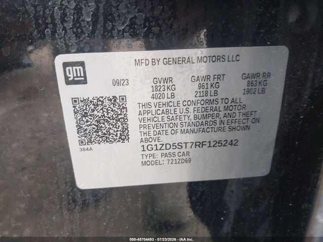 45704493 :رقم المزاد ، 1G1ZD5ST7RF125242 vin ، 2024 Chevrolet Malibu Fwd 1lt مزاد بيع