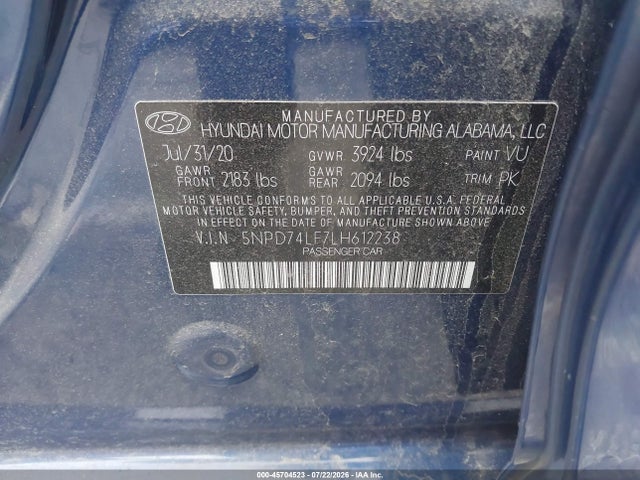 Hyundai ELANTRA SE 2020 5NPD74LF7LH612238 Image 9