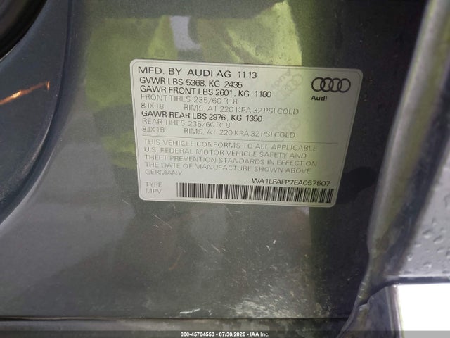 Продажа на аукционе авто 2014 Audi Q5 2.0t Premium, vin: WA1LFAFP7EA057507, номер лота: 45704553