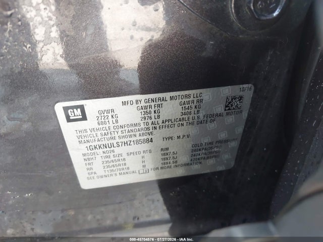 Aukcja sprzedaży 2017 Gmc Acadia Slt-1, vin: 1GKKNULS7HZ185884, numer aukcji: 45704576