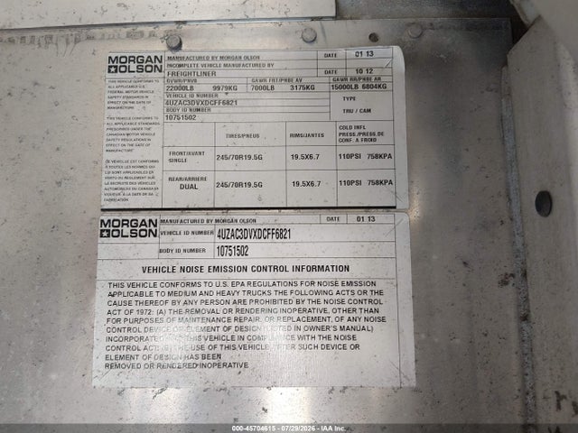 Продаж на аукціоні авто 2013 Freightliner Chassis M Line Walk-in Van, vin: 4UZAC3DVXDCFF6821, номер лоту: 45704615