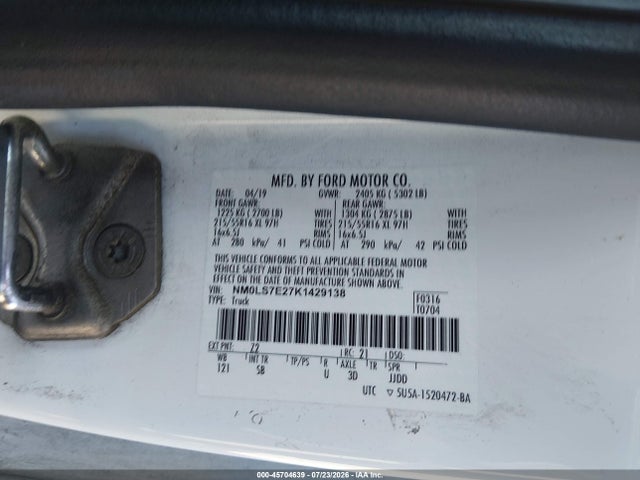 Продажа на аукционе авто 2019 Ford Transit Connect Xl, vin: NM0LS7E27K1429138, номер лота: 45704639