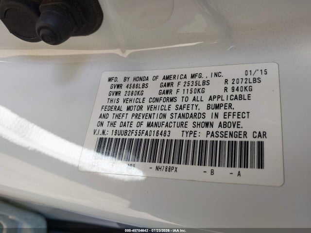 19UUB2F55FA016483 Acura Tlx V6 Tech
