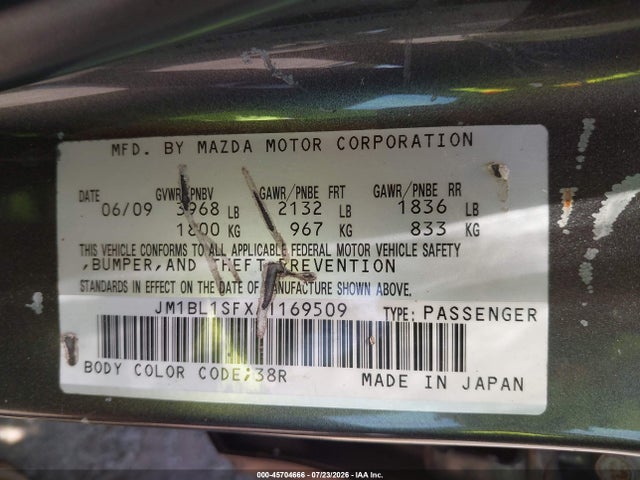 Aukcja sprzedaży 2010 Mazda Mazda3 I Touring, vin: JM1BL1SFXA1169509, numer aukcji: 45704666