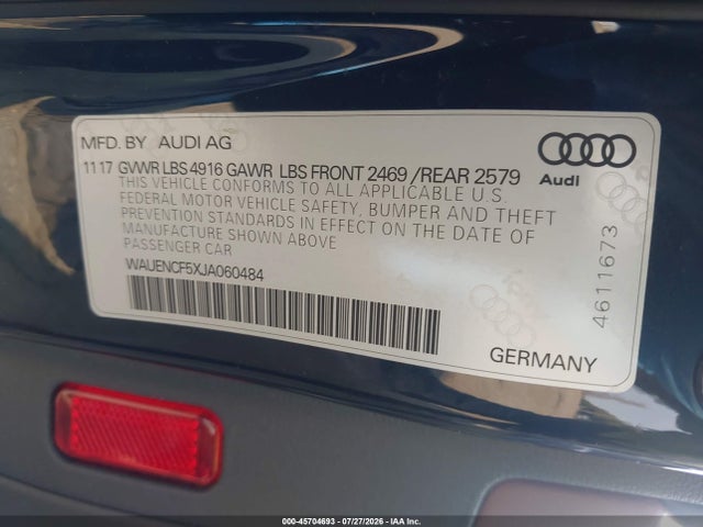 45704693 :رقم المزاد ، WAUENCF5XJA060484 vin ، 2018 Audi A5 2.0t Premium مزاد بيع