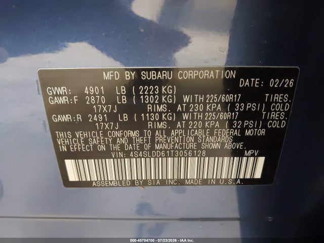 2026 Subaru Forester Premium მანქანა იყიდება აუქციონზე, vin: 4S4SLDD61T3056128, აუქციონის ნომერი: 45704700