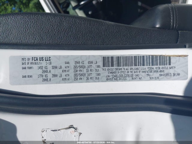 Продаж на аукціоні авто 2018 Dodge Durango Gt Awd, vin: 1C4RDJDG9JC279165, номер лоту: 45704755