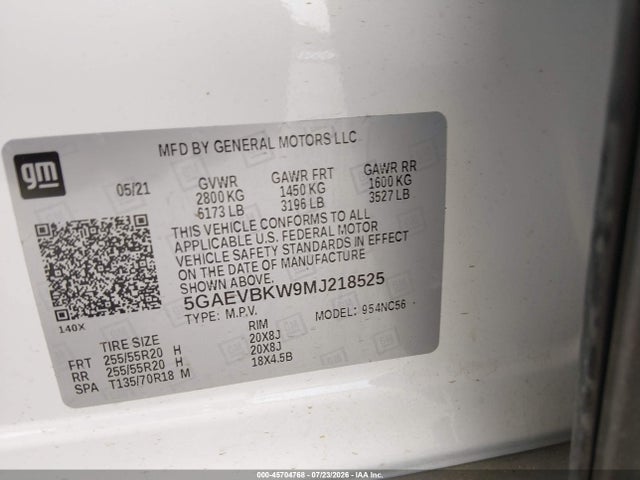 2021 Buick Enclave Awd Premium მანქანა იყიდება აუქციონზე, vin: 5GAEVBKW9MJ218525, აუქციონის ნომერი: 45704768