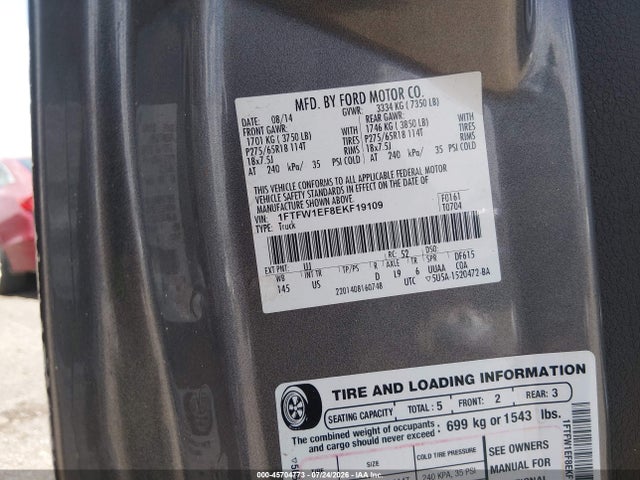 45704773 :رقم المزاد ، 1FTFW1EF8EKF19109 vin ، 2014 Ford F-150 Xlt مزاد بيع