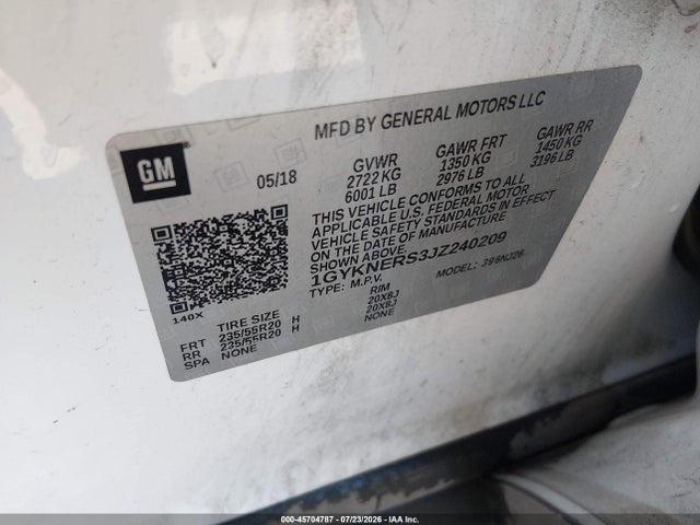 45704787 :رقم المزاد ، 1GYKNERS3JZ240209 vin ، 2018 Cadillac Xt5 Premium Luxury مزاد بيع