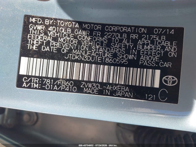Toyota Prius Three 2014 JTDKN3DU1E1860595 Image 9