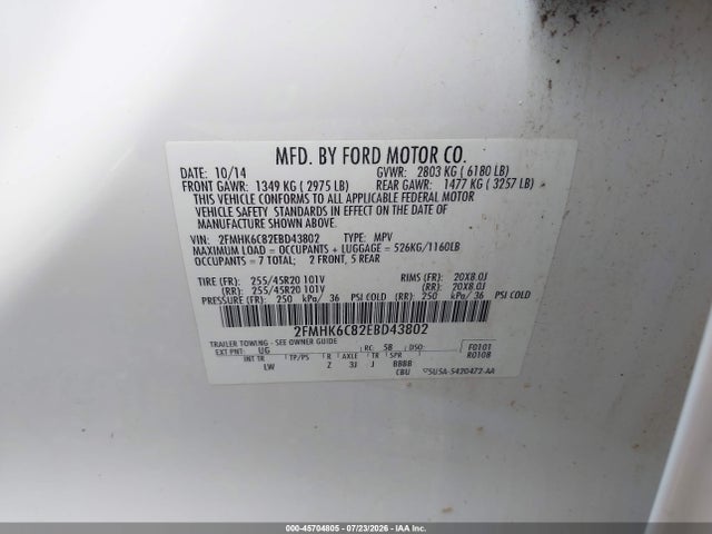 Aukcja sprzedaży 2014 Ford Flex Sel, vin: 2FMHK6C82EBD43802, numer aukcji: 45704805