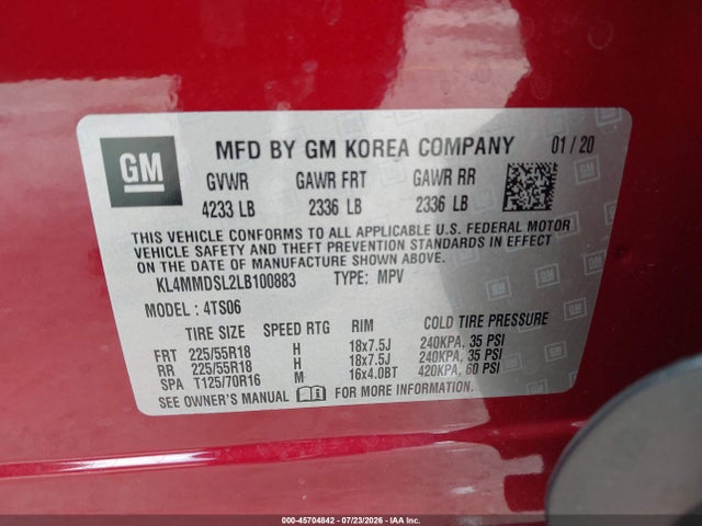 Aukcja sprzedaży 2020 Buick Encore Gx Fwd Select, vin: KL4MMDSL2LB100883, numer aukcji: 45704842