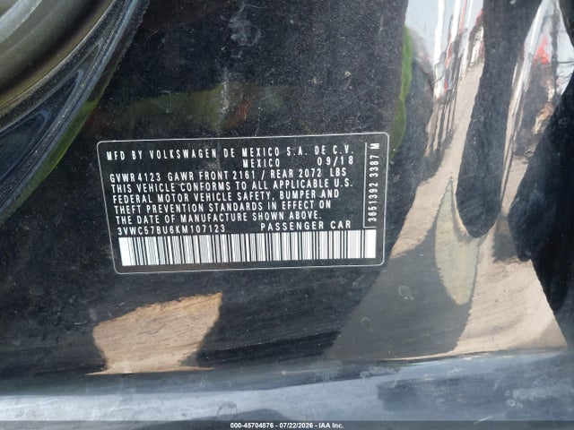 Продаж на аукціоні авто 2019 Volkswagen Jetta 1.4t R-line/1.4t S/1.4t Se, vin: 3VWC57BU6KM107123, номер лоту: 45704876