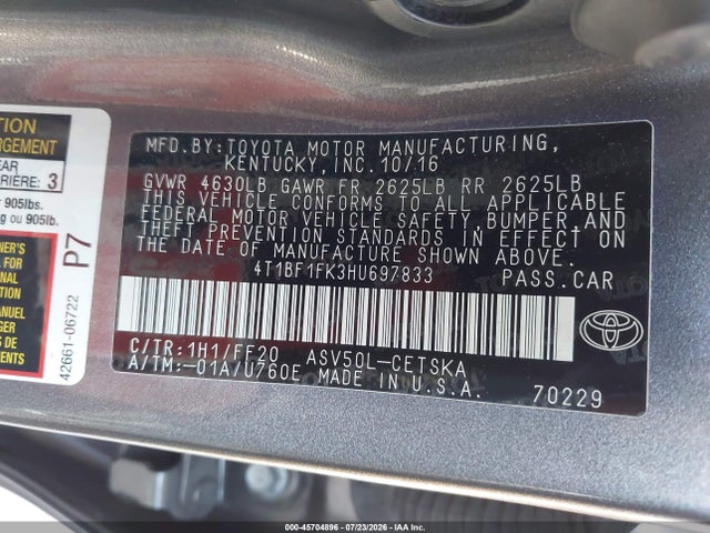 Toyota CAMRY SE 2017 4T1BF1FK3HU697833 Image 9