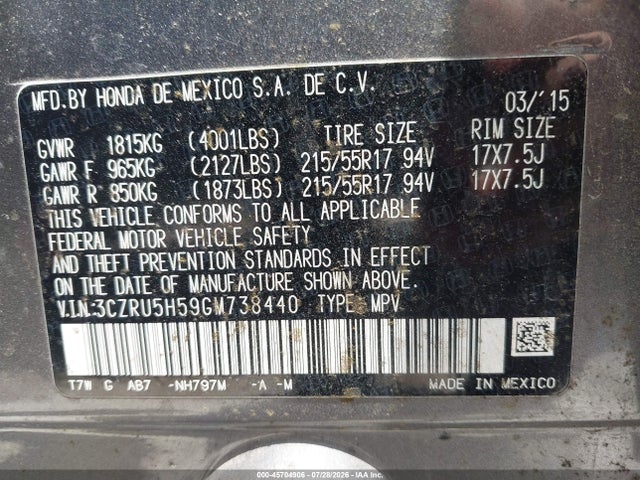 3CZRU5H59GM738440 Honda HR-V EX
