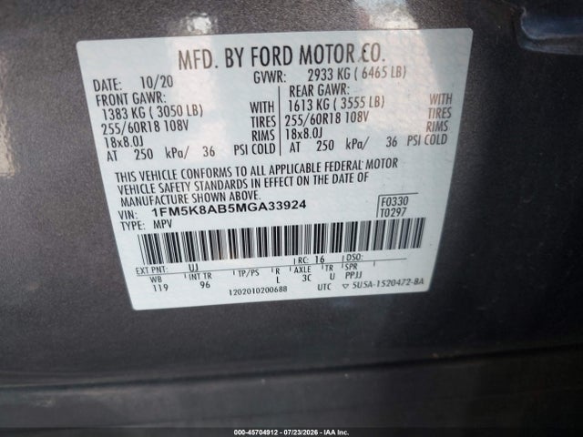 Ford Police Interceptor Utility 2021 1FM5K8AB5MGA33924 Image 9