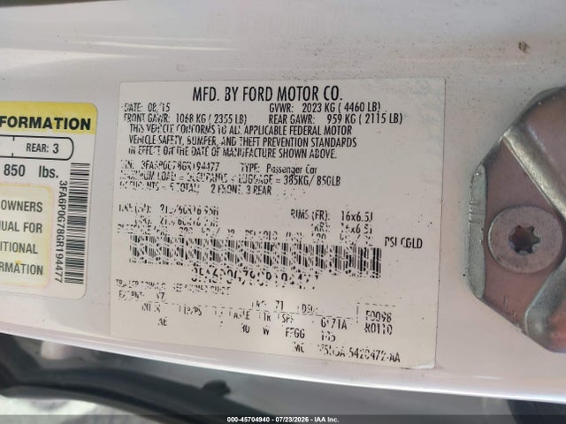 Ford FUSION S 2016 3FA6P0G78GR194477 Image 9