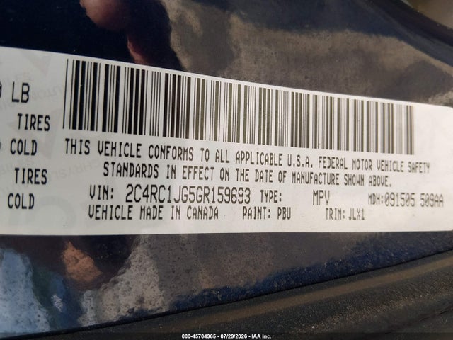 Продажа на аукционе авто 2016 Chrysler Town & Country Limited, vin: 2C4RC1JG5GR159693, номер лота: 45704965