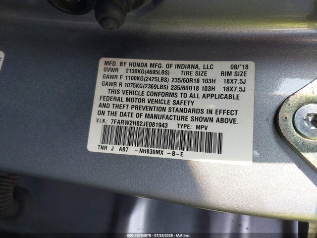 Продаж на аукціоні авто 2018 Honda Cr-v Ex-l/ex-l Navi, vin: 7FARW2H82JE081943, номер лоту: 45704976