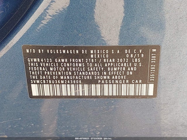 2019 Volkswagen Jetta 1.4t R-line/1.4t S/1.4t Se მანქანა იყიდება აუქციონზე, vin: 3VWCB7BU3KM243606, აუქციონის ნომერი: 45705023