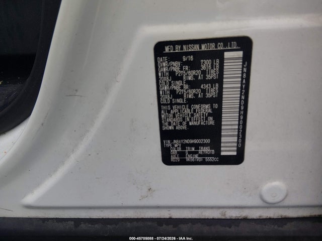 Auction sale of the 2017 Nissan Armada Sl, vin: JN8AY2ND9H9002300, lot number: 45705088
