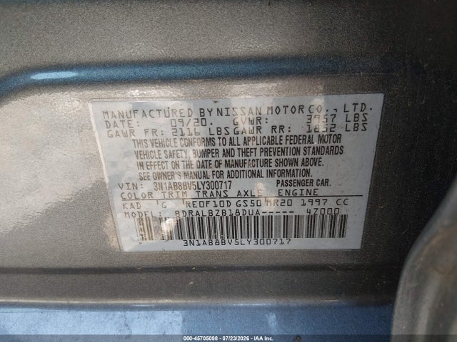 Aukcja sprzedaży 2020 Nissan Sentra S Xtronic Cvt, vin: 3N1AB8BV5LY300717, numer aukcji: 45705098